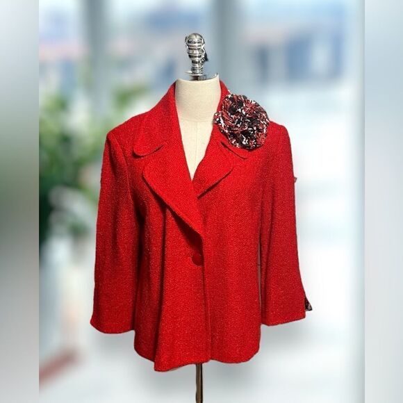 NWT St. John Venetian Red $1250 Tweed Boucle Wool Blend Jacket Blazer Size 10 - Picture 6 of 16